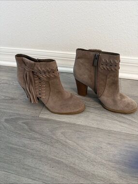 Women's Taupe Suede Fringe Ankle Boots